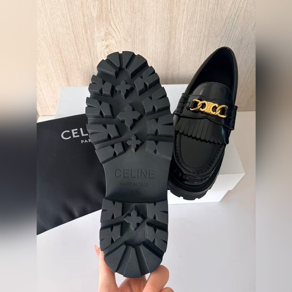 Celine Black Leather Loafers with Gold Accent - Picture 8 of 8